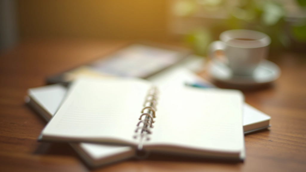 Close-up of open journal with mindfulness reflections and pen on wooden surface